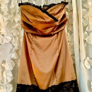 Champagne satin cocktail dress.